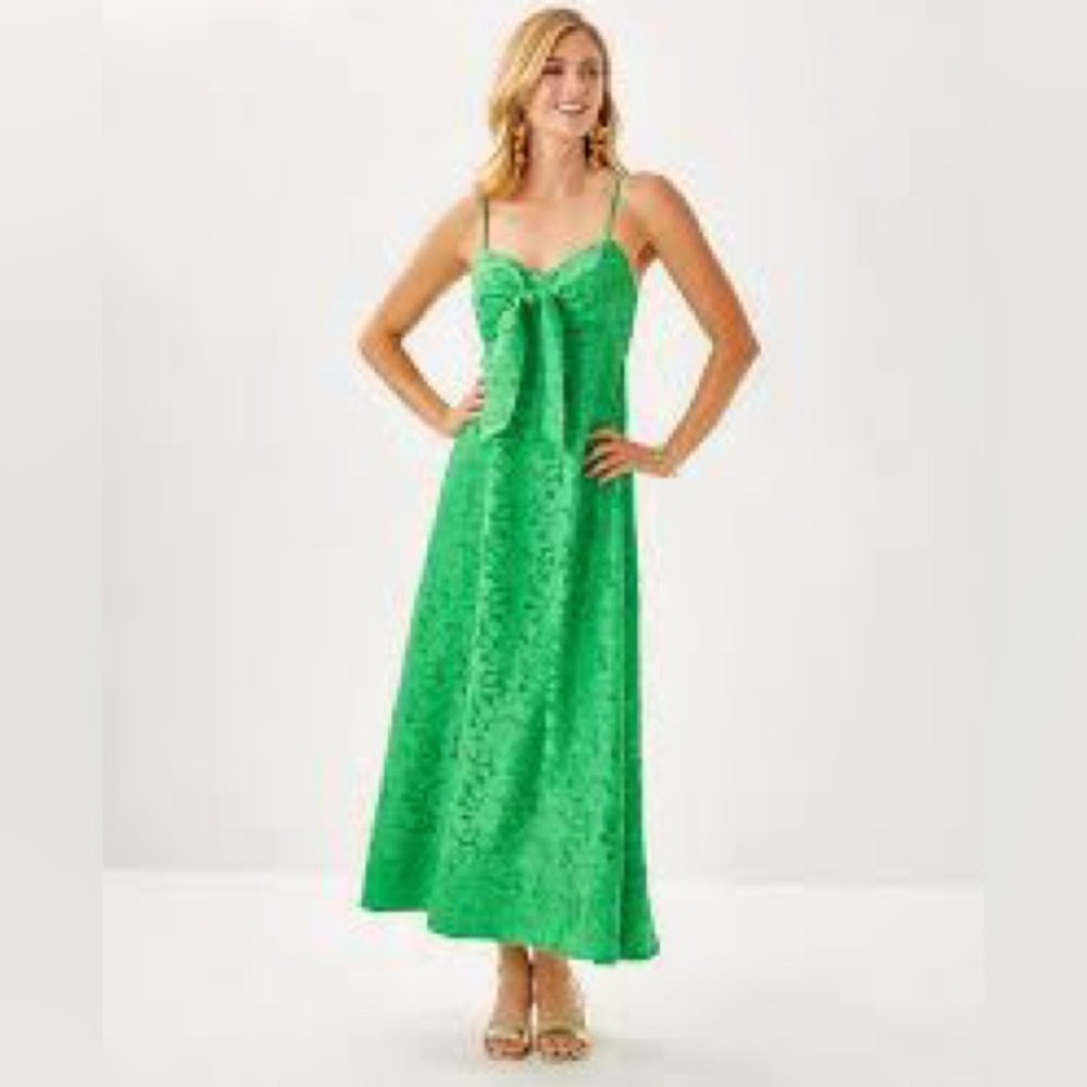 NWT Lilly Pulitzer Green Maxi Dress with Front Bow